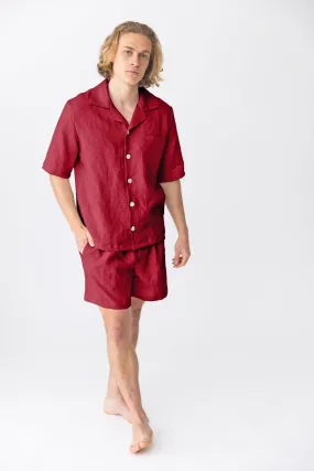 Short-sleeved linen pajamas burgundy - Emanuel