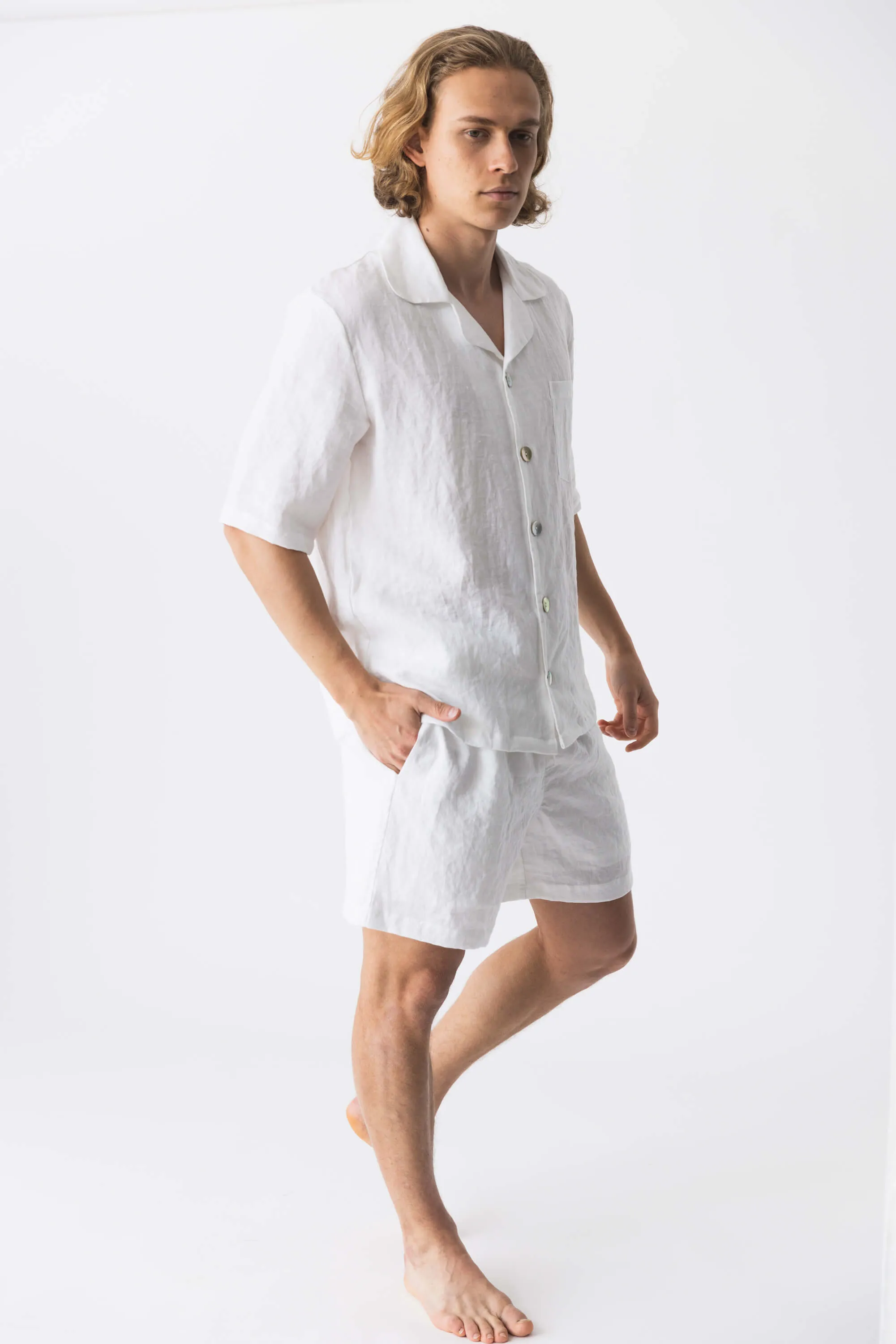 Short-sleeved linen pajamas burgundy - Emanuel