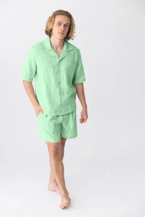 Short-sleeved linen pajamas mint green - Emanuel