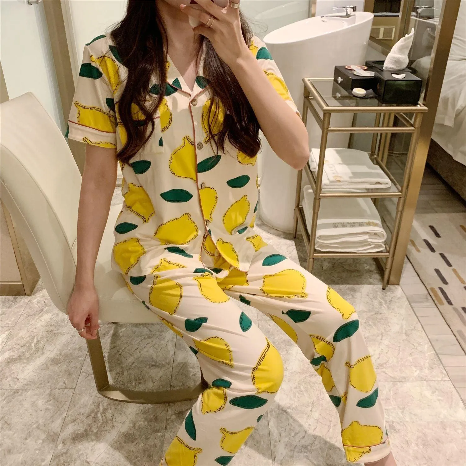 Short-Sleeved Trousers Cardigan Pajamas Home Service