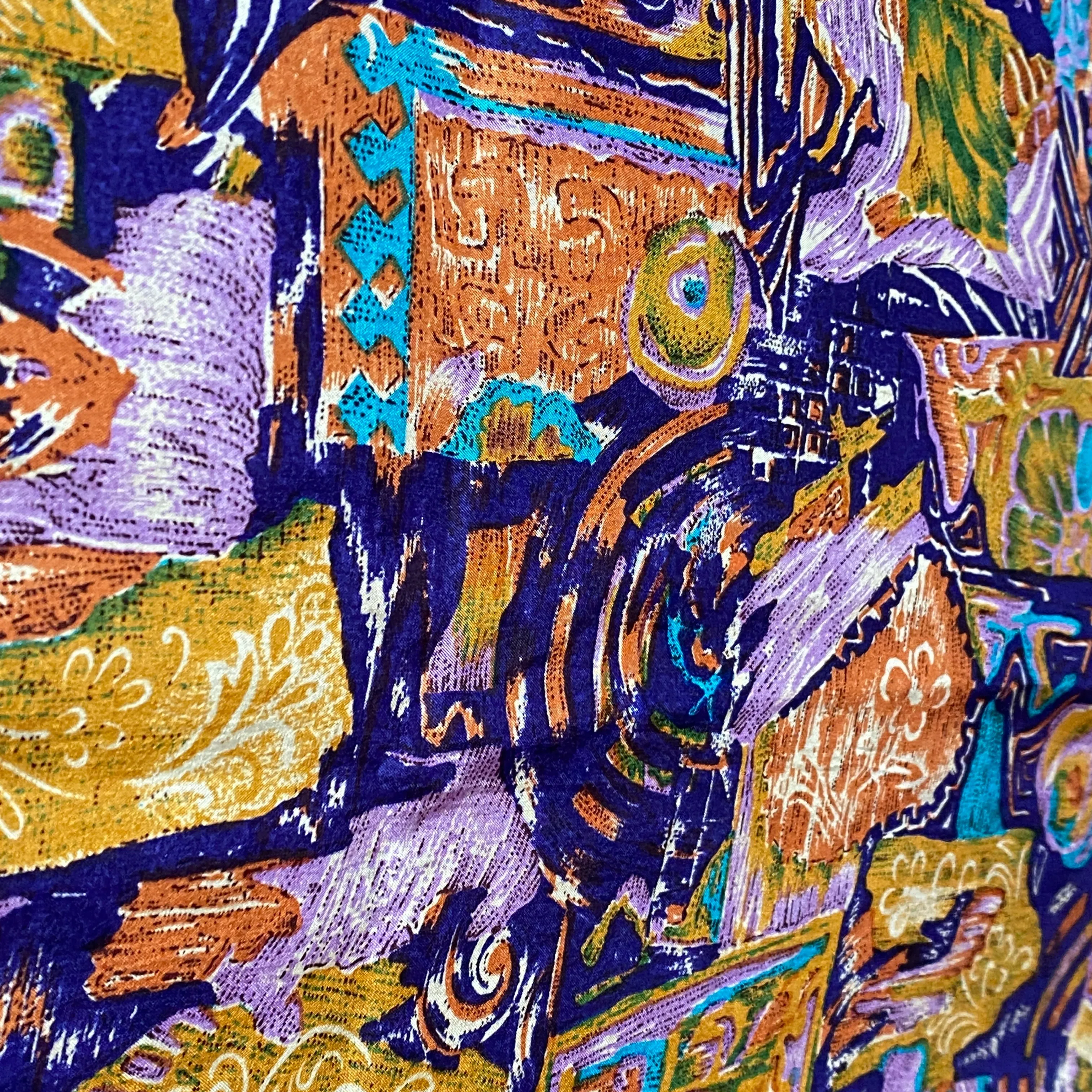 Silk Charmeuse Print, Abstract Oranges/Purples, Liquid Drape 45" x 141" PIECE #SR-42