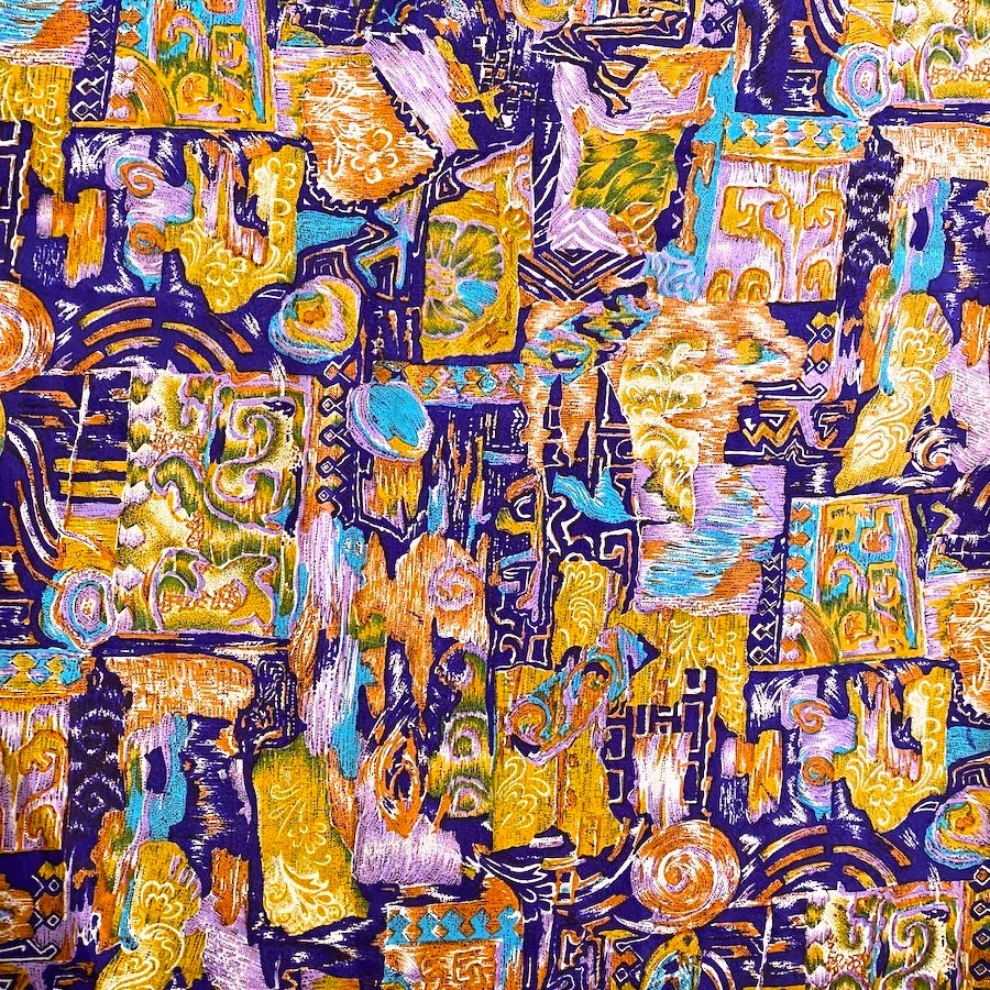 Silk Charmeuse Print, Abstract Oranges/Purples, Liquid Drape 45" x 141" PIECE #SR-42
