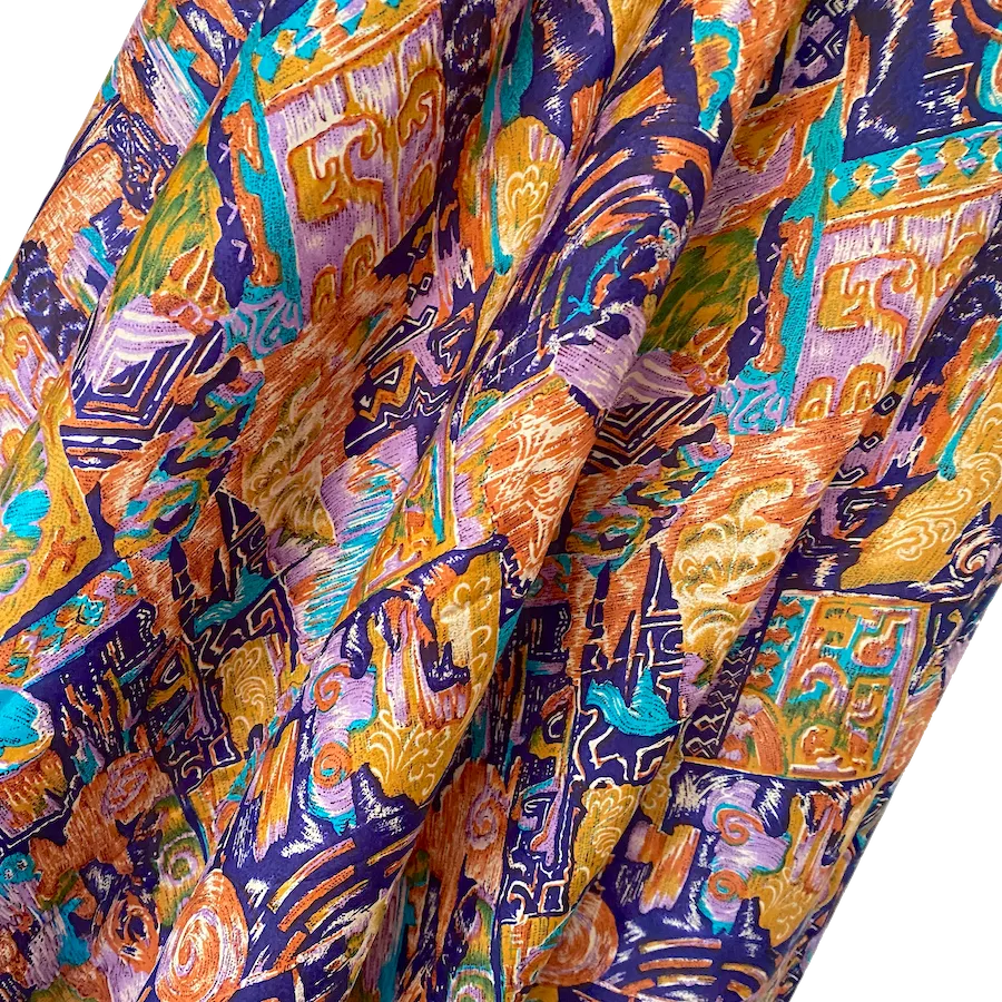 Silk Charmeuse Print, Abstract Oranges/Purples, Liquid Drape 45" x 141" PIECE #SR-42