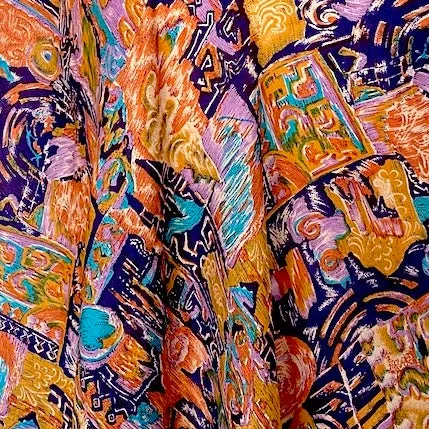 Silk Charmeuse Print, Abstract Oranges/Purples, Liquid Drape 45" x 141" PIECE #SR-42