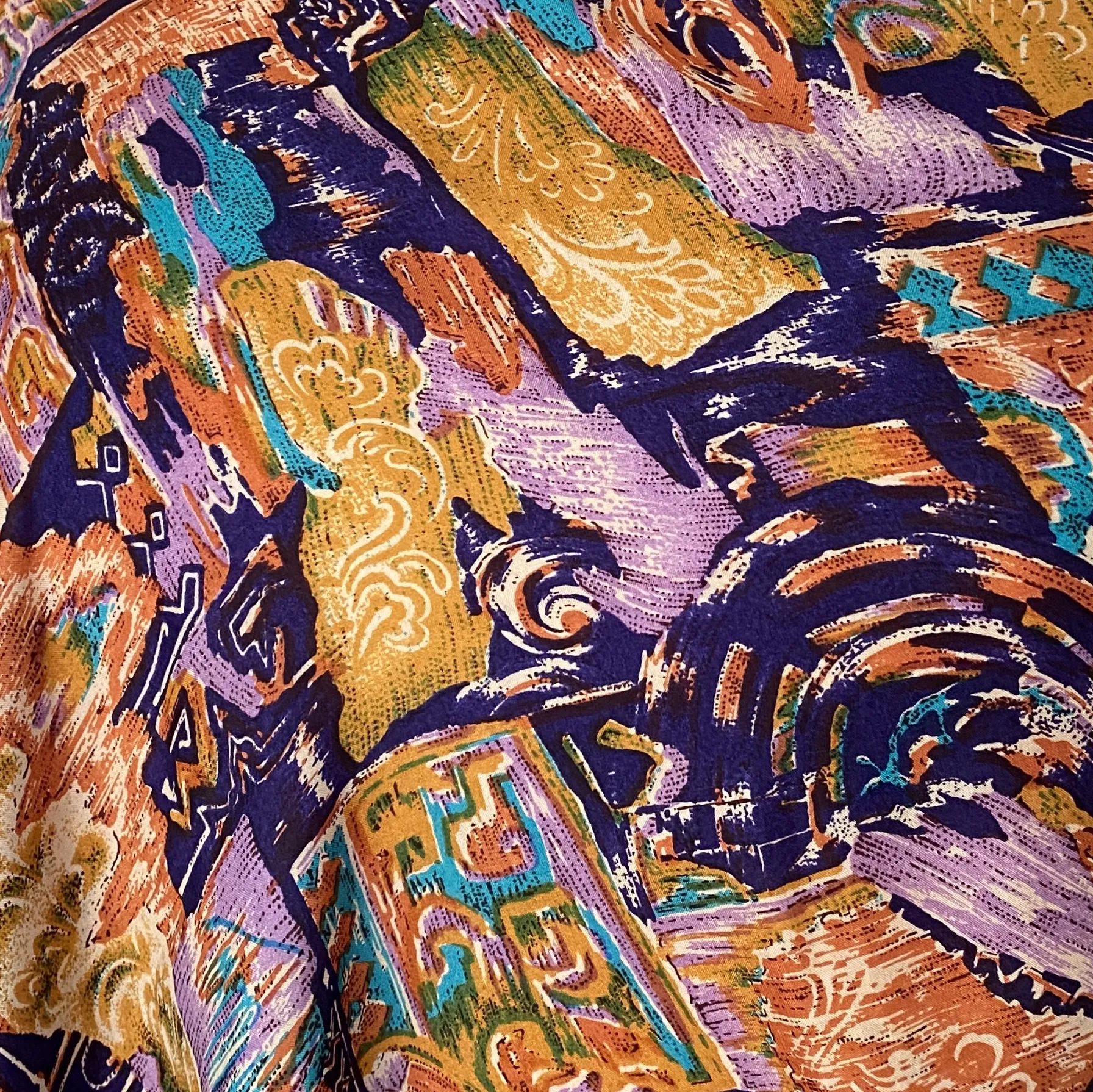 Silk Charmeuse Print, Abstract Oranges/Purples, Liquid Drape 45" x 141" PIECE #SR-42