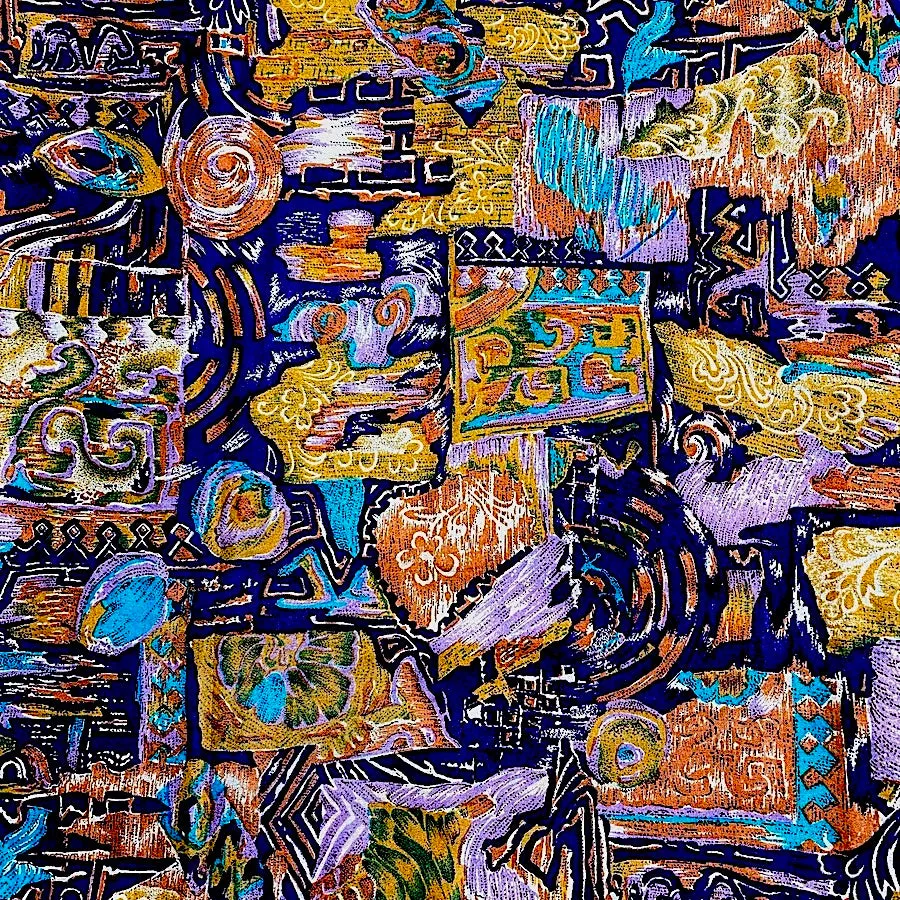 Silk Charmeuse Print, Abstract Oranges/Purples, Liquid Drape 45" x 141" PIECE #SR-42