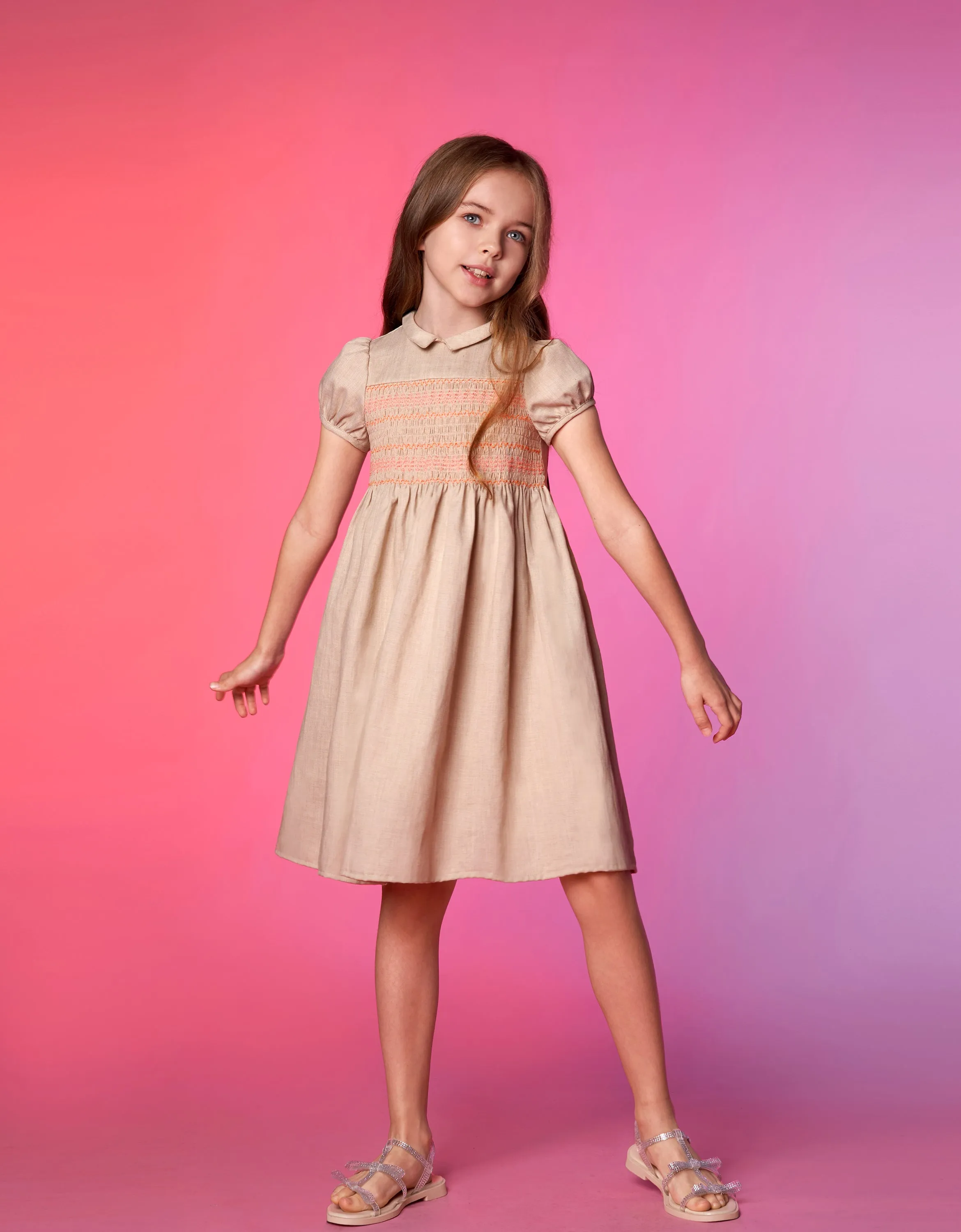 Smocked Bodice Collared Dress