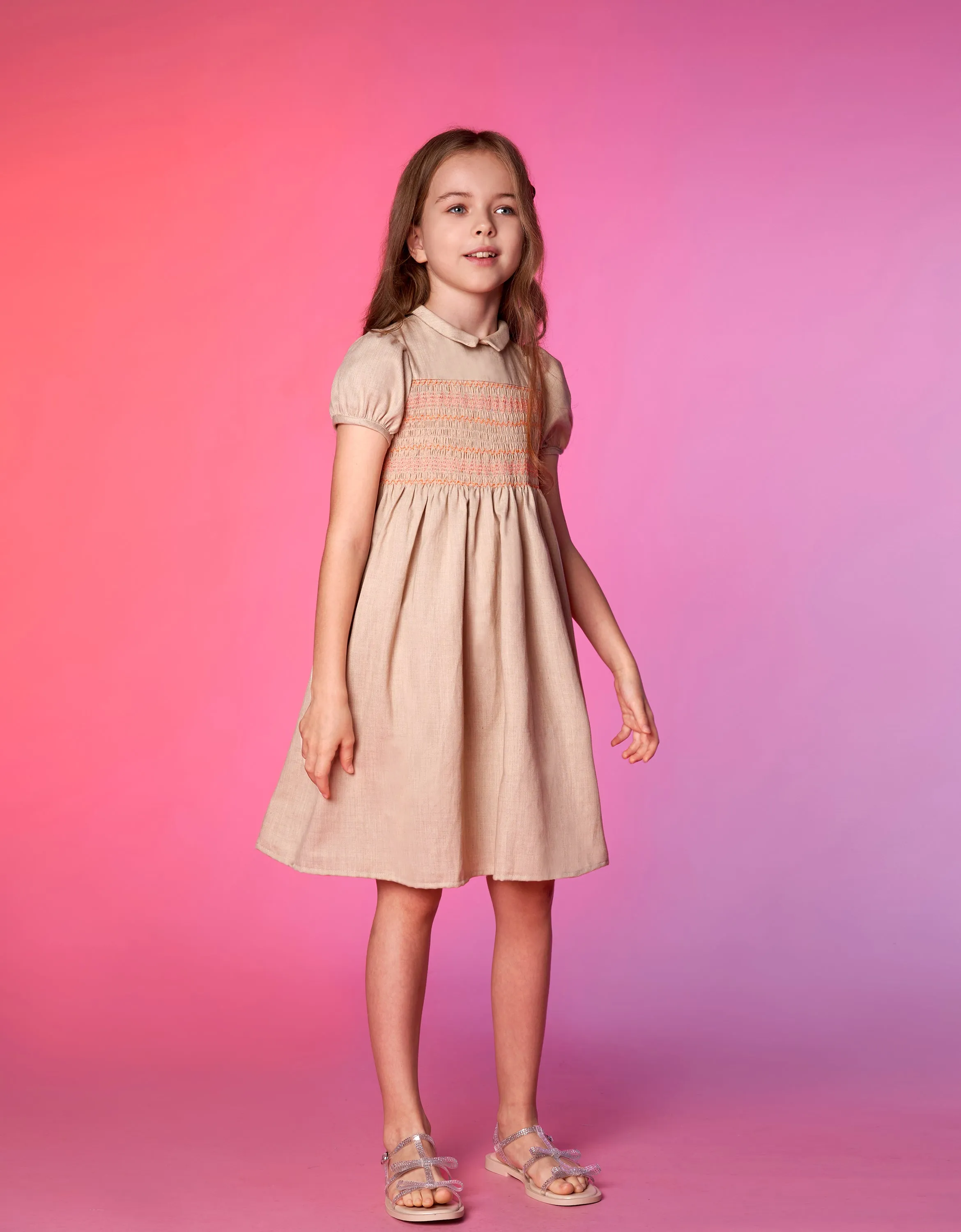 Smocked Bodice Collared Dress