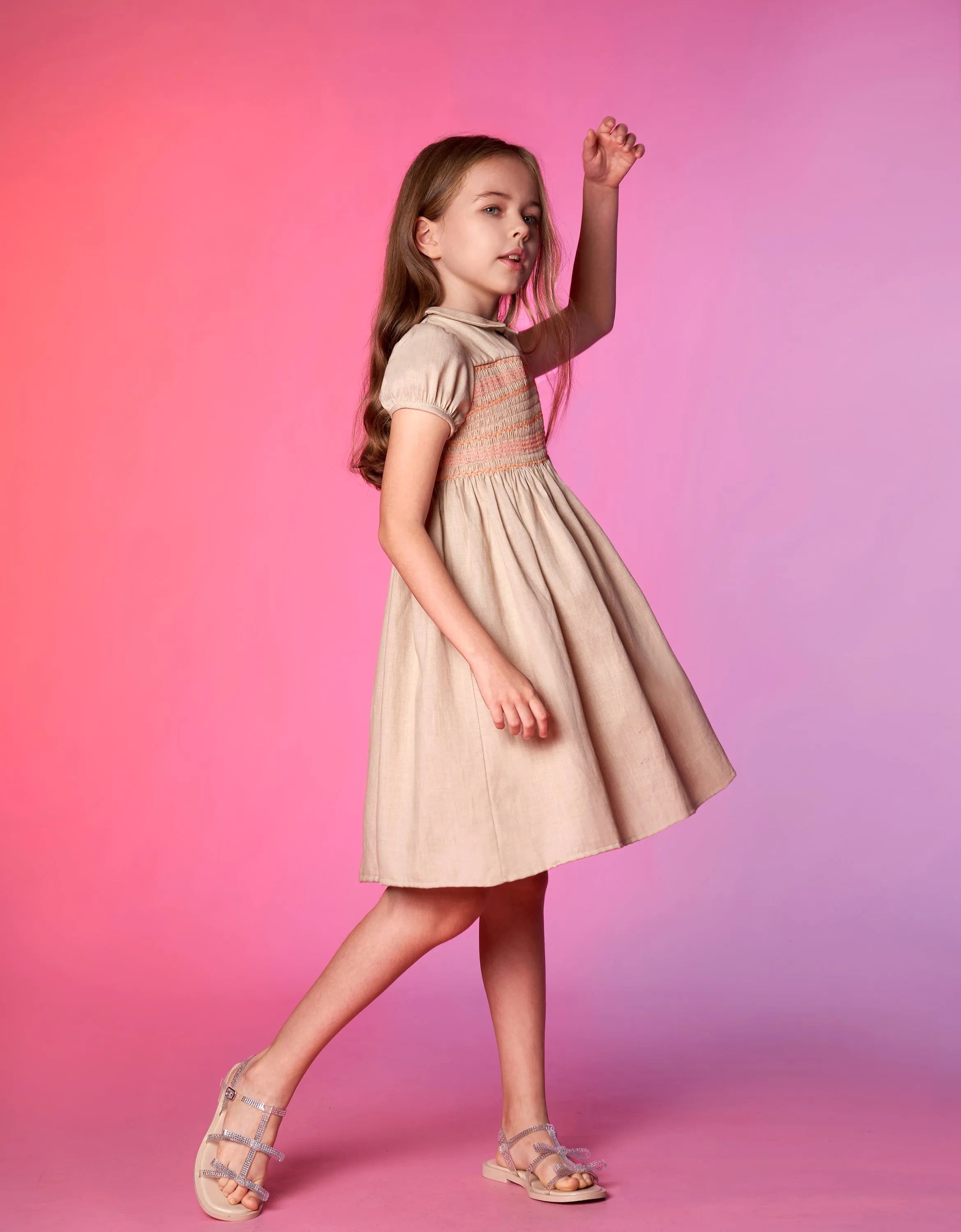 Smocked Bodice Collared Dress