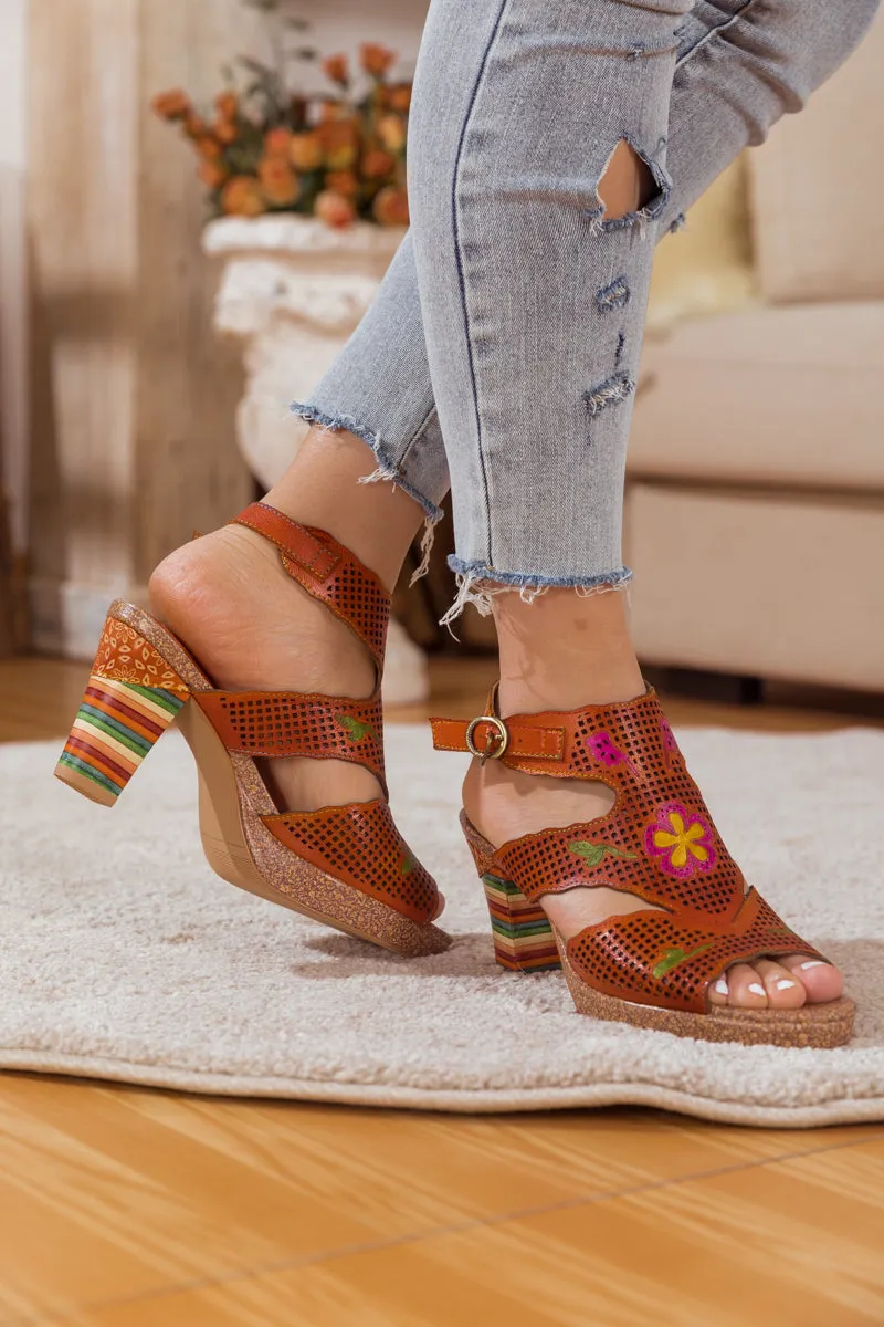 SOFFIA | RUST PERFORATED LEATHER SLINGBACK