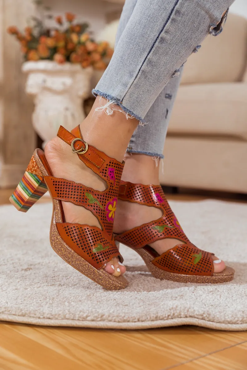 SOFFIA | RUST PERFORATED LEATHER SLINGBACK