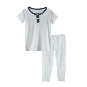 Solid Bamboo Short Sleeve Henley Pajama Set - Fresh Air with Deep Sea (SP21)