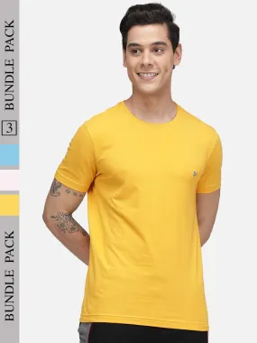 Sporto Men's Round Neck Cotton Tee Pack of - 3 (Pink   Ocean   Mimosa)