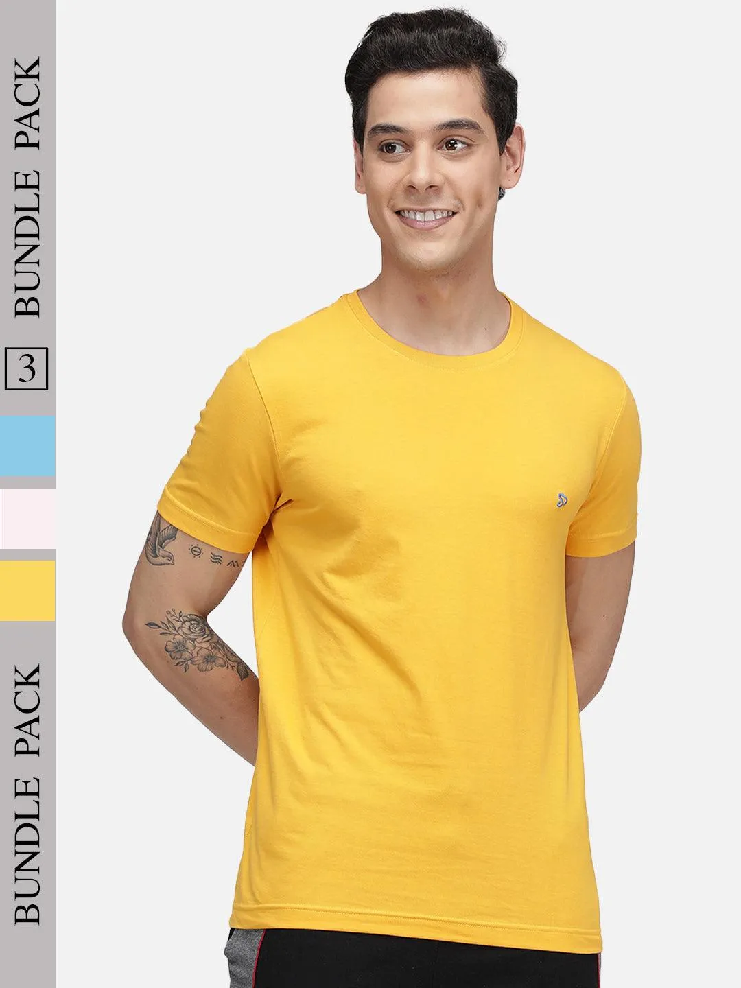 Sporto Men's Round Neck Cotton Tee Pack of - 3 (Pink   Ocean   Mimosa)