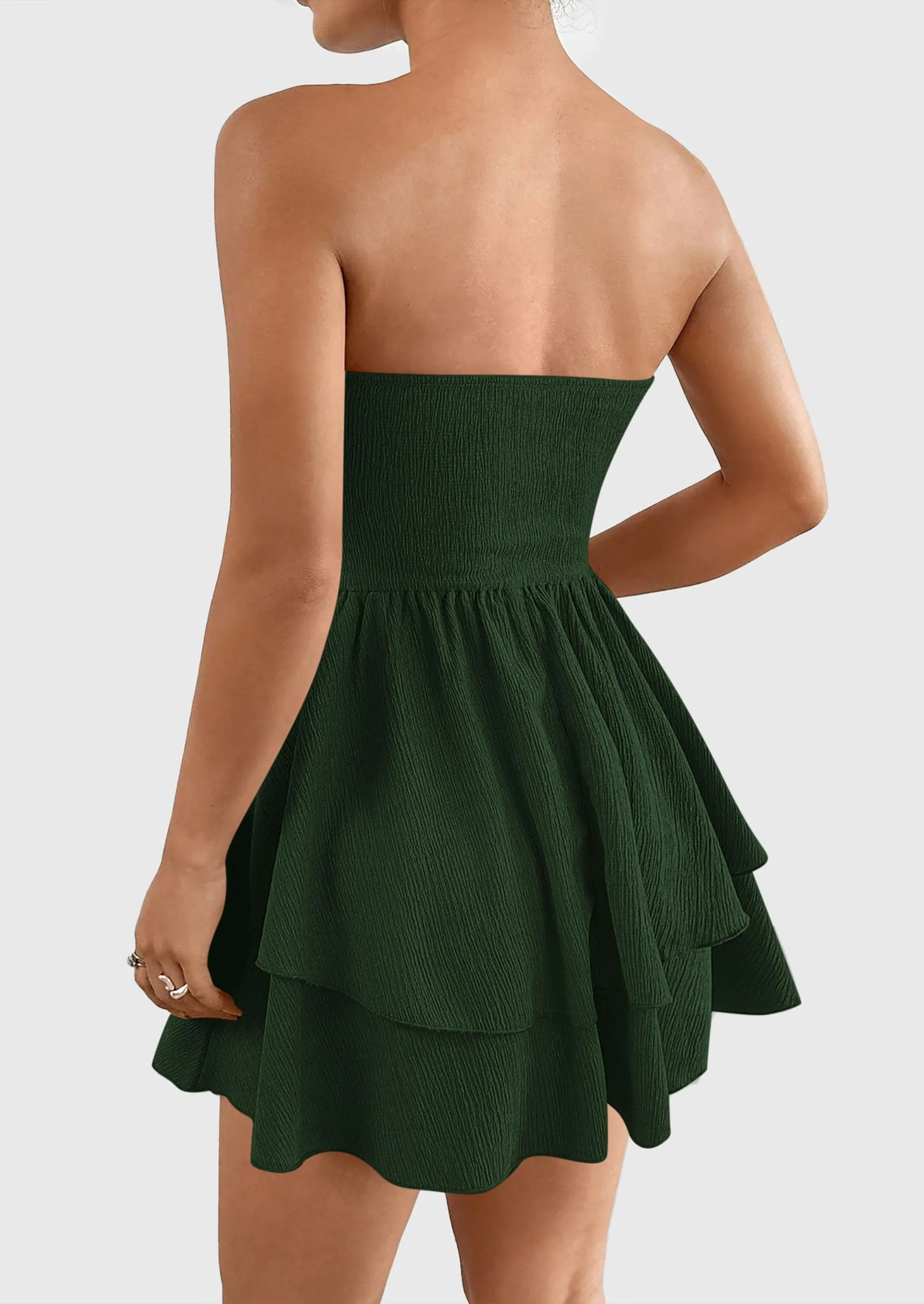 Strapless Tube  Off Shoulder Smocked Ruffle A Line Mini Dress