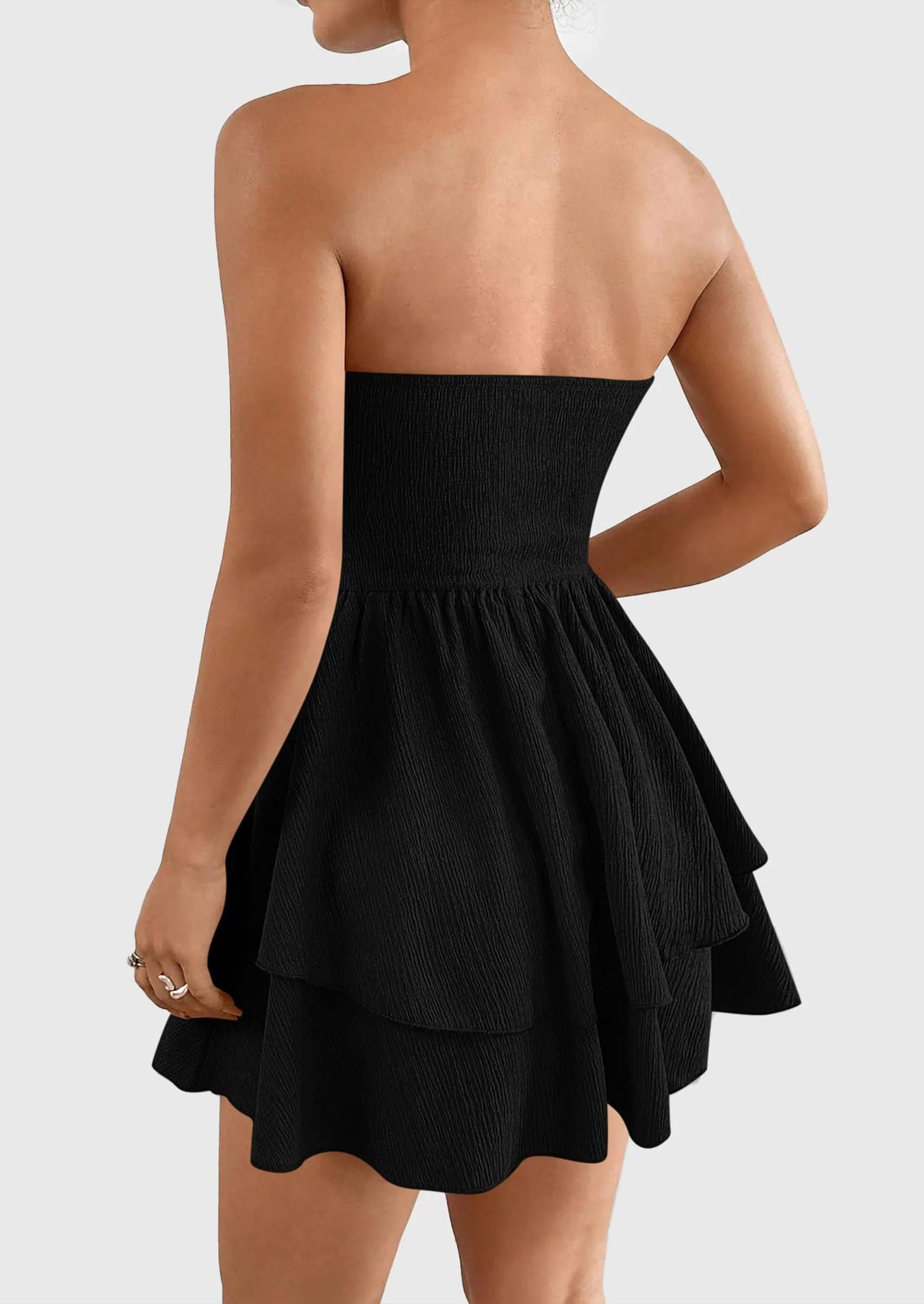 Strapless Tube  Off Shoulder Smocked Ruffle A Line Mini Dress