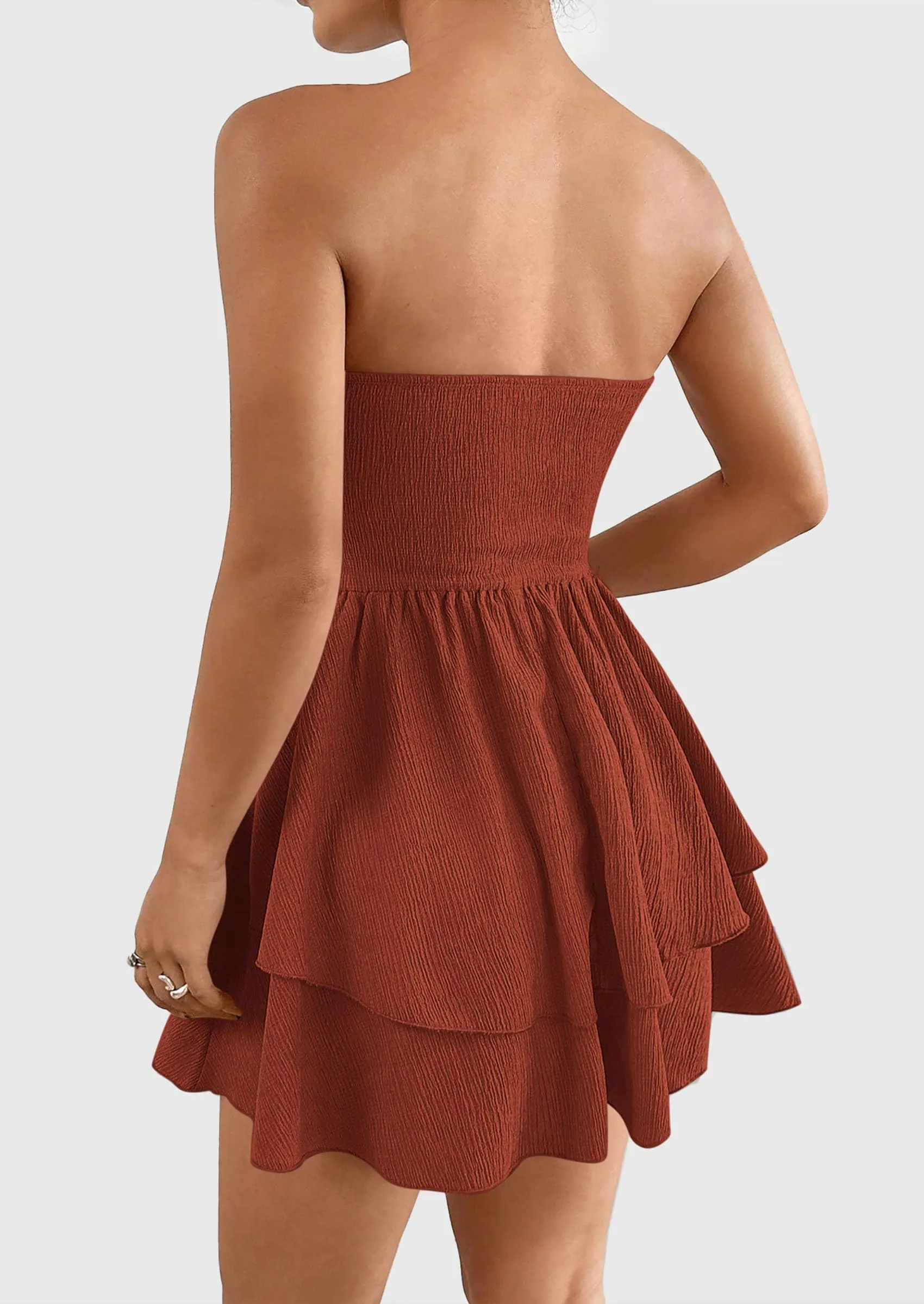 Strapless Tube  Off Shoulder Smocked Ruffle A Line Mini Dress