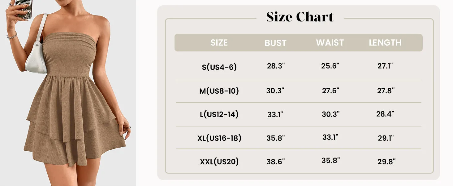 Strapless Tube  Off Shoulder Smocked Ruffle A Line Mini Dress