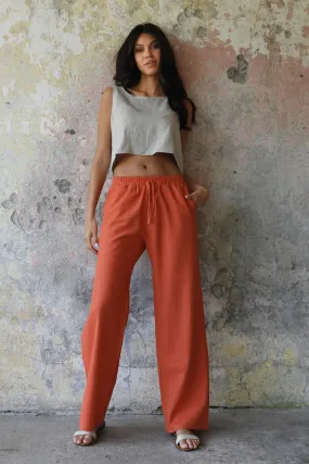 TRINITY Linen Blend Women's Pants (Burnt Orange, Brown)