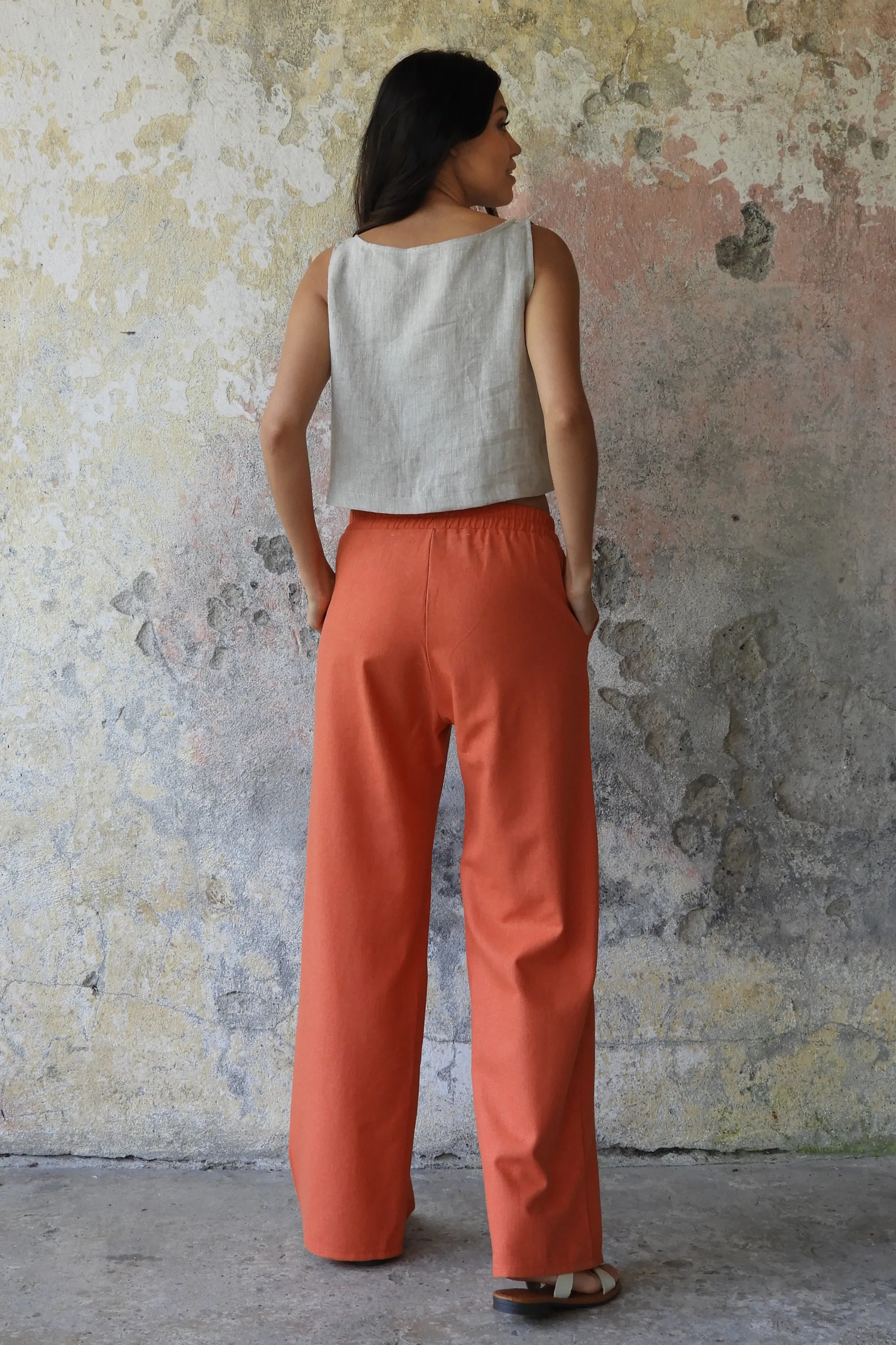 TRINITY Linen Blend Women's Pants (Burnt Orange, Brown)