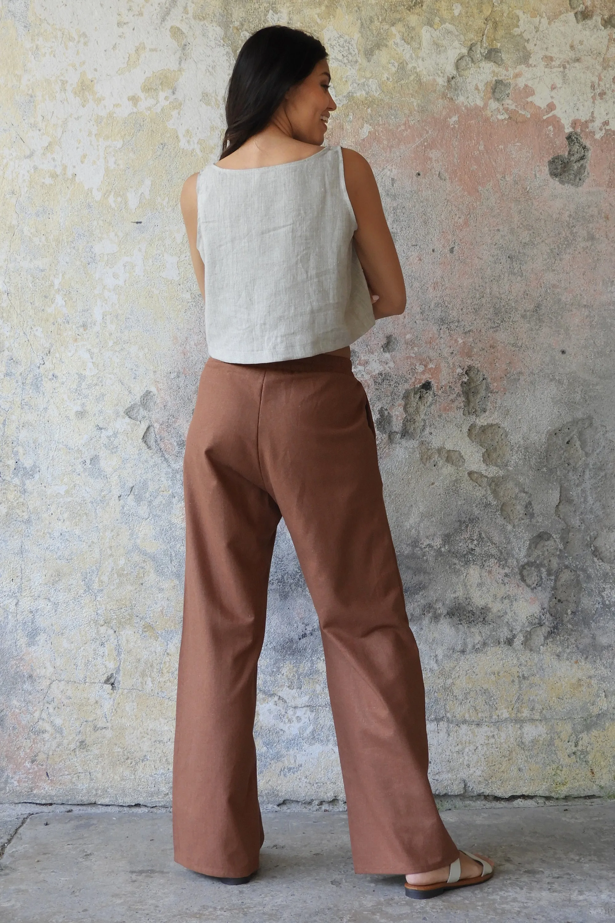 TRINITY Linen Blend Women's Pants (Burnt Orange, Brown)