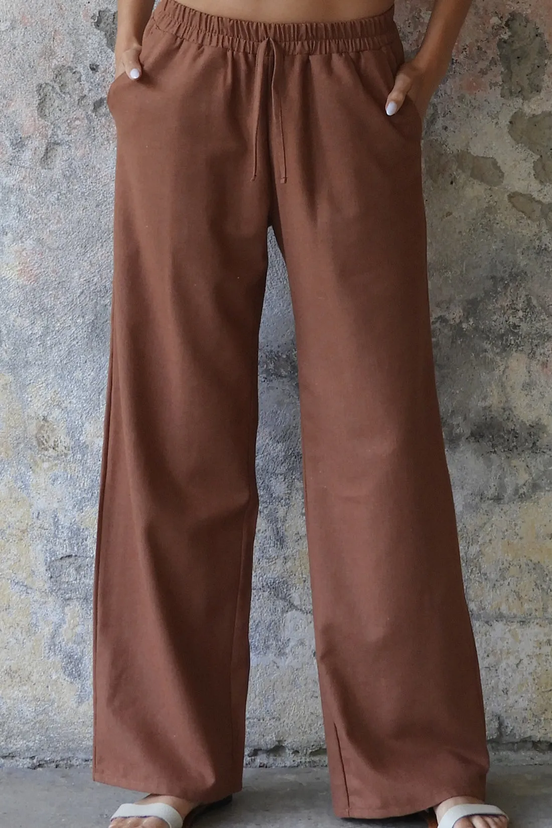 TRINITY Linen Blend Women's Pants (Burnt Orange, Brown)