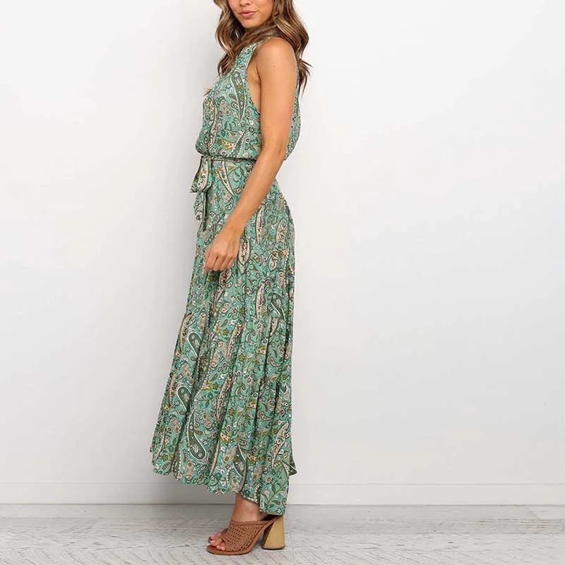 Vintag Floral Sleeveless Long Dress