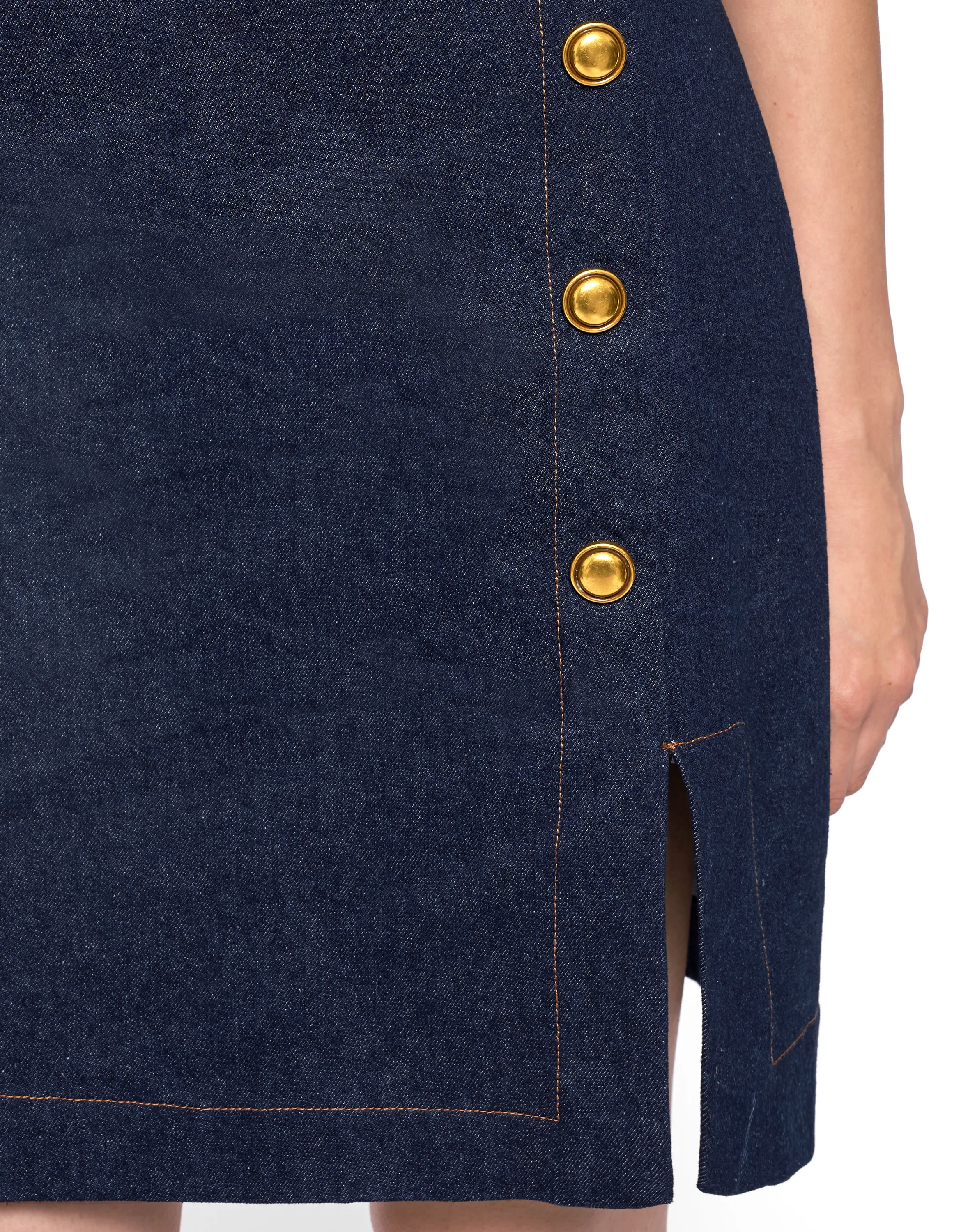 Wide Shoulder Hem Slit Denim Dress