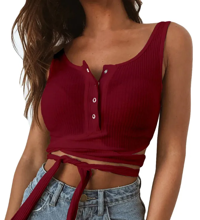 Women's Summer Buttoned Cropped Top