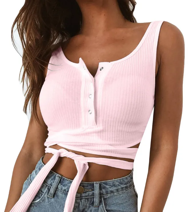 Women's Summer Buttoned Cropped Top