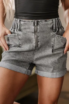 Zipped Cuffed Edge Denim Shorts